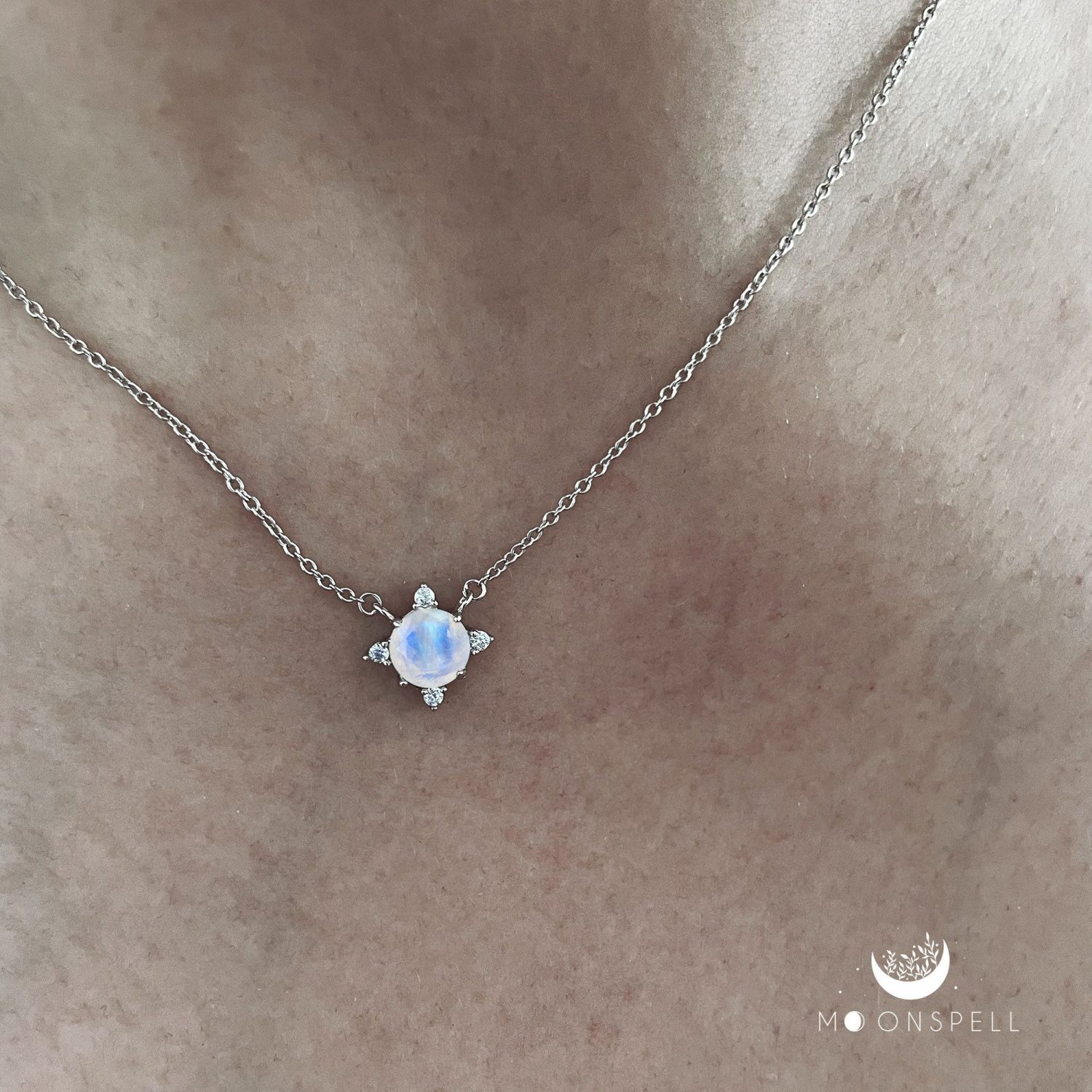 NZ moonstone necklace pendant arya precious fine jewellery sterling silver gift for her birthday handmade june gemstone birthstone star elegant romantic elvish