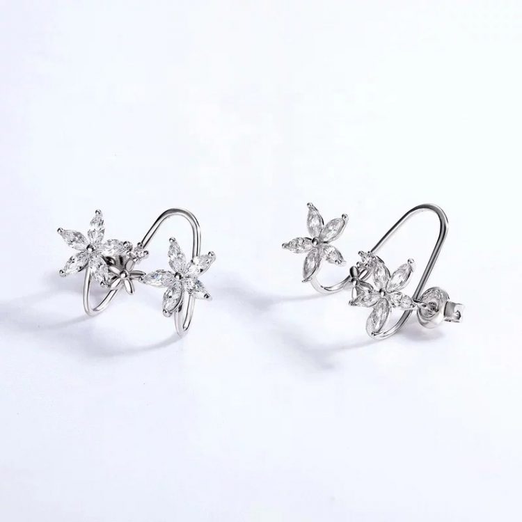 erell nz fine jewellery climbingNZ climbing earrings fine jewellery flowers erell zircons sterling silver white gold romantic elvish magical nature earrings flowers zircons sterling silver white gold