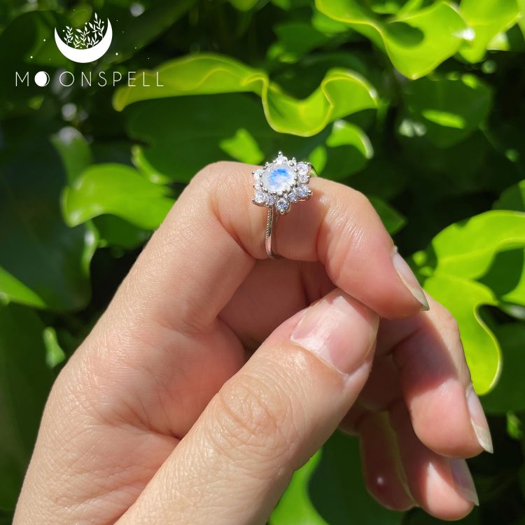 nz moonstone ring luxury shining rainbow moonstone flower zircons ring fine jewellery sterling silver gemstone gem june birthstone gift for her elvish