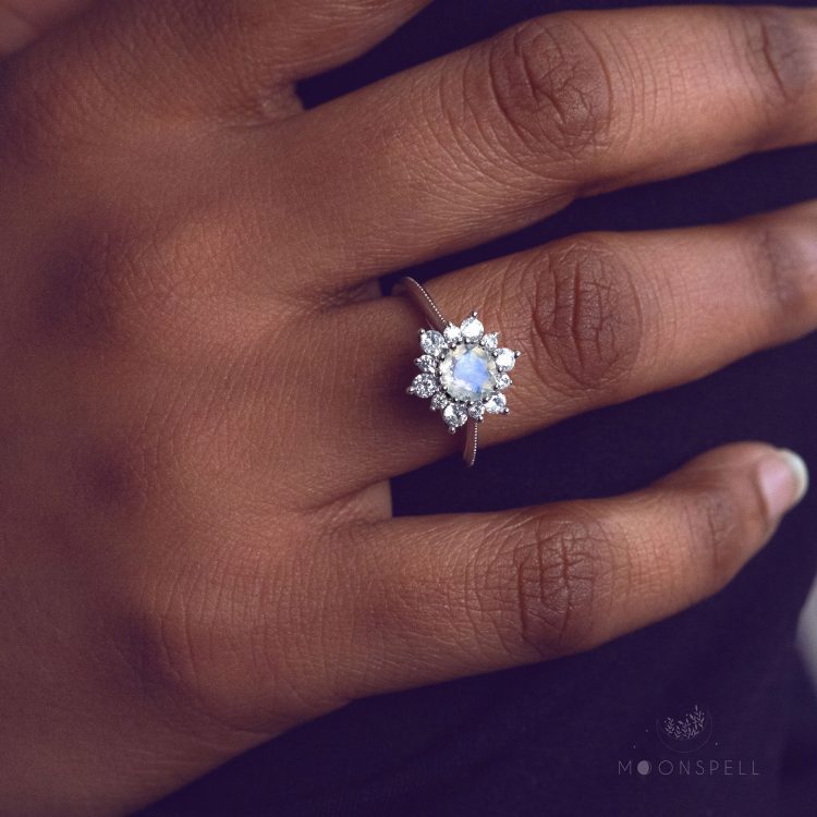 nz moonstone ring luxury shining rainbow moonstone flower zircons ring fine jewellery sterling silver gemstone gem june birthstone gift for her elvish