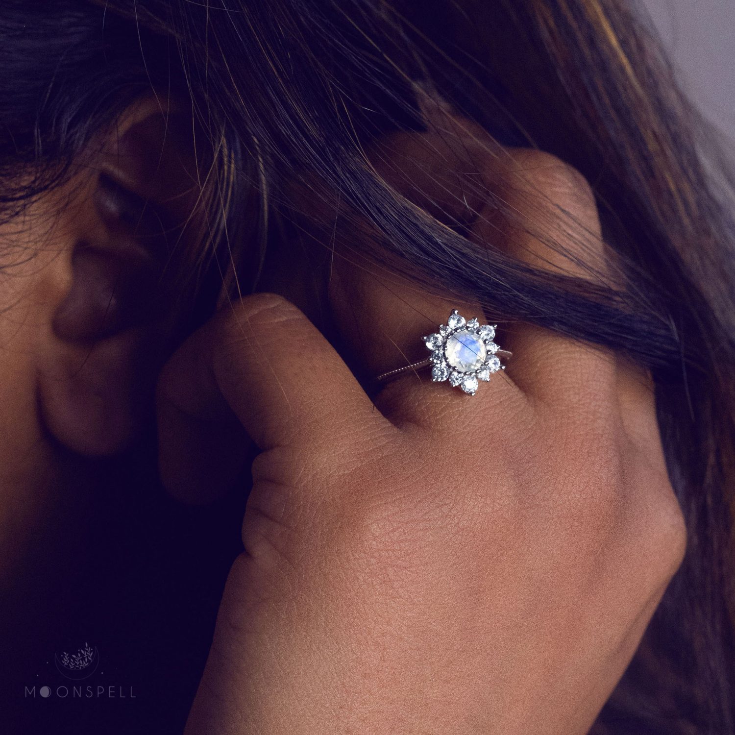 nz moonstone ring luxury shining rainbow moonstone flower zircons ring fine jewellery sterling silver gemstone gem june birthstone gift for her elvish